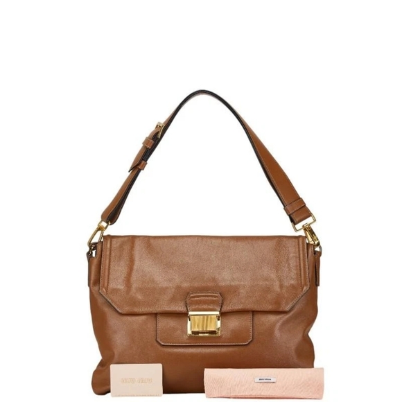 Auth MIUMIU Shoulder Bag Brown Leather/Goldtone - Picture 8 of 9